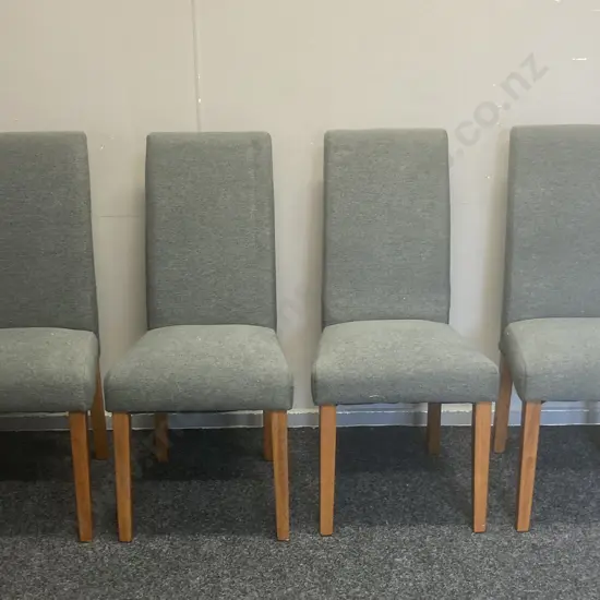 Set of 4 Grey Fabric Highback Dining Chairs With Wooden Legs